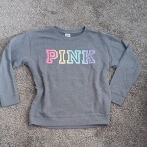 PINK Victoria's Secret Gray Sweatshirt with Multicolor Logo